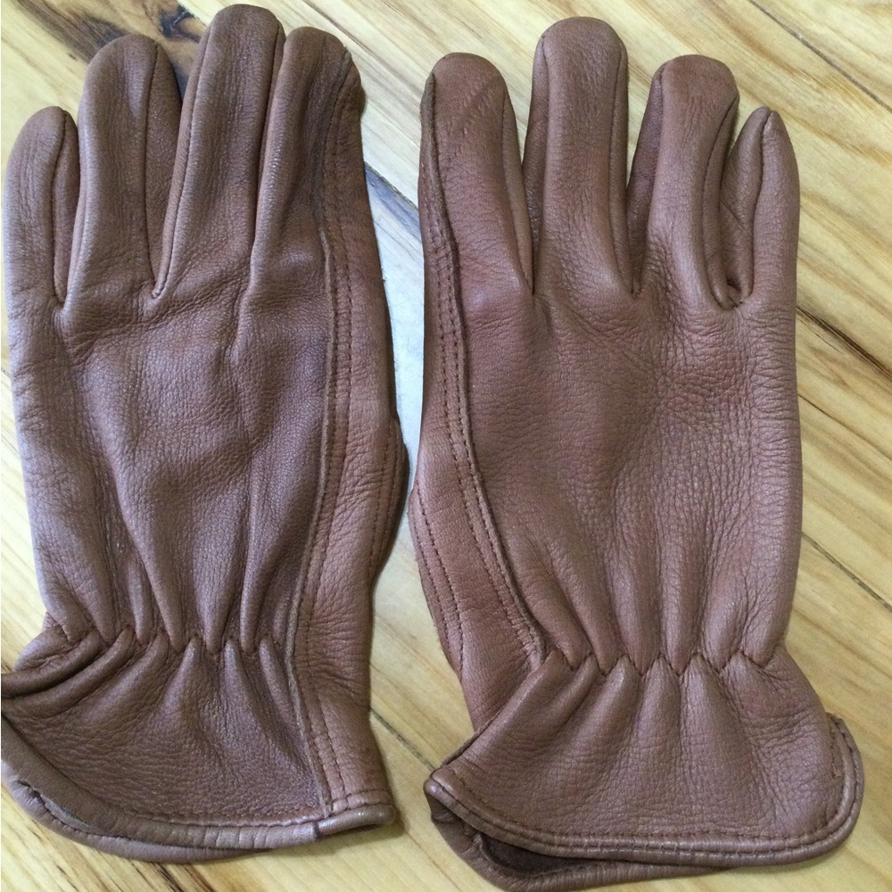 Women Brown Leather Gloves with Elastic Wrist